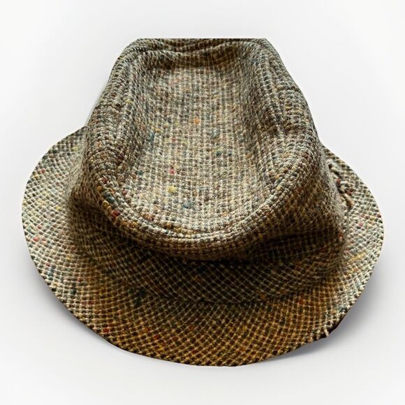 VINTAGE DONEGAL TWEED FEDORA HAT - Handwoven Made in Ireland 7 3/8 - Picture 1 of 6